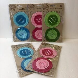PRIMA FLOWERS Fabric round flowers Pink, Blue, Green Scrap Booking Crafts DIY
